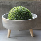 pan shaped cement flower pot with 3 wooden leg flower bed for decorative available in 2 size