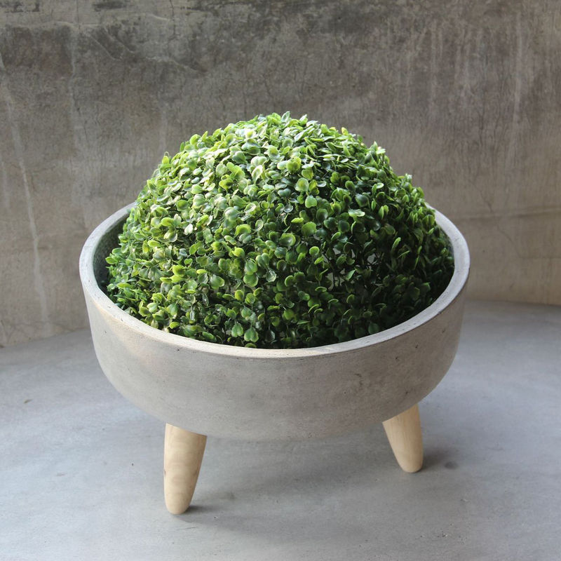 pan shaped cement flower pot with 3 wooden leg flower bed for decorative available in 2 size